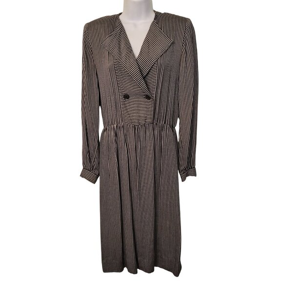 Albert Nipon Petites 4 Black White Striped Double Breasted Dress Rayon Vintage - Picture 1 of 8